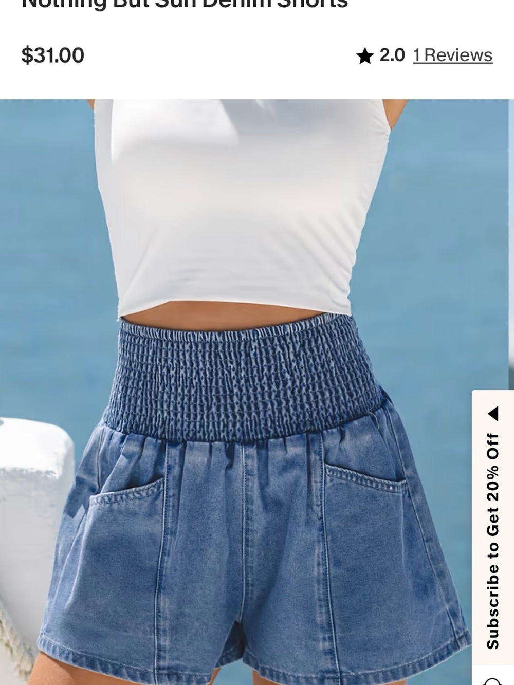 Cupshe High-Waist Smocked Denim Shorts - Blue